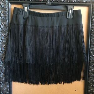 Black Fringe Mini Skirt